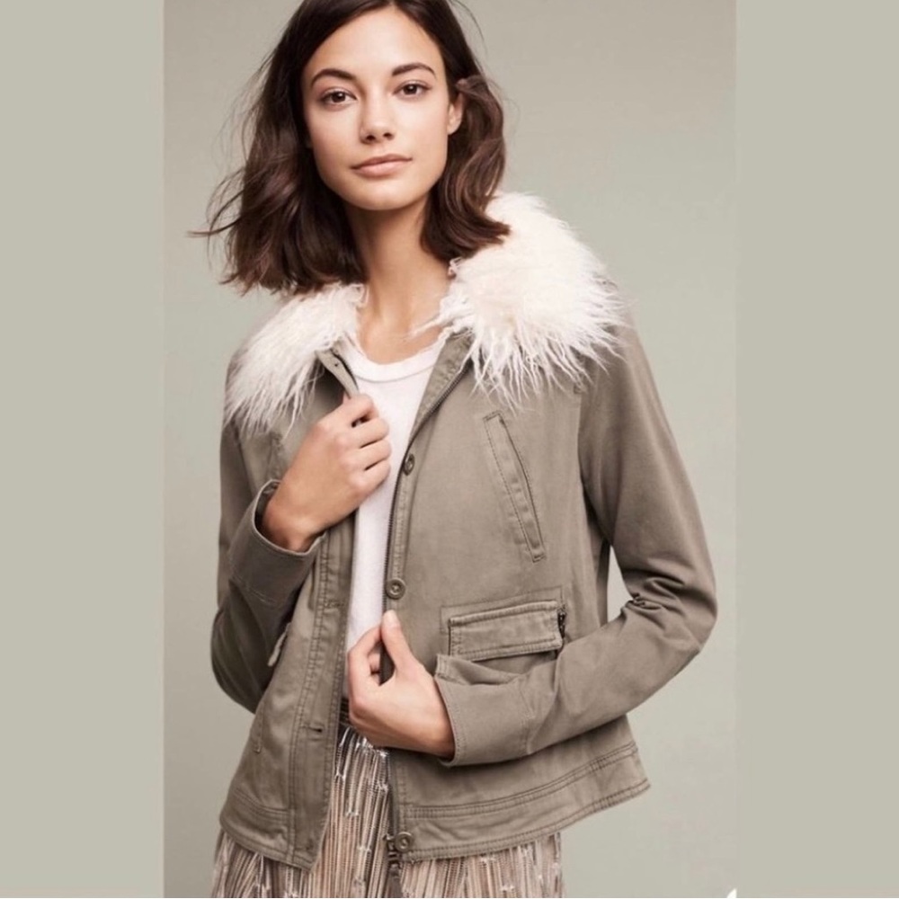 Anthropologie Marrakech Removeable Faux Fur Collard Cadet Jacket Sz M